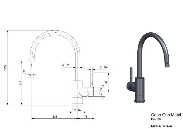 Reginox Kuchyňská baterie Reginox Cano gun metal